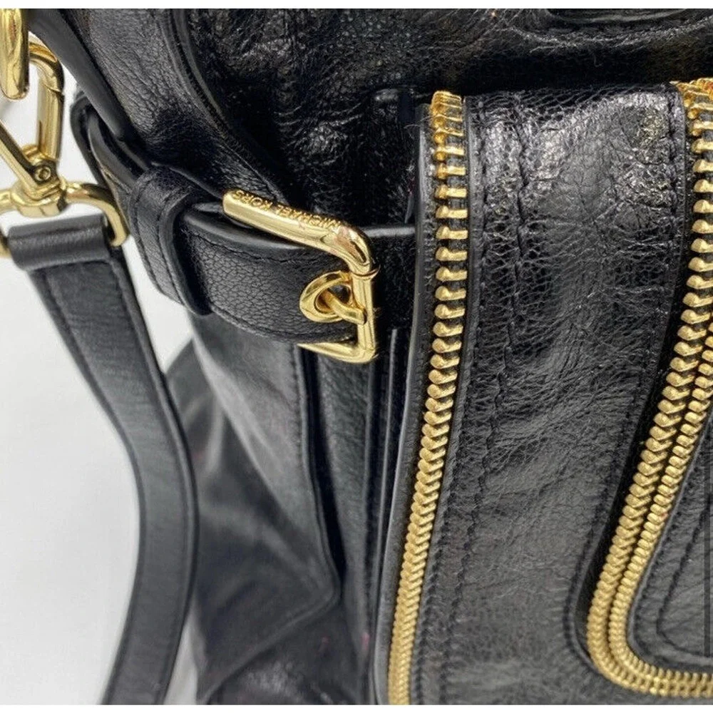 MICHAEL KORS Naomi Large Satchel Black Luxury Leather Zippers Handbag Purse‎ Bag